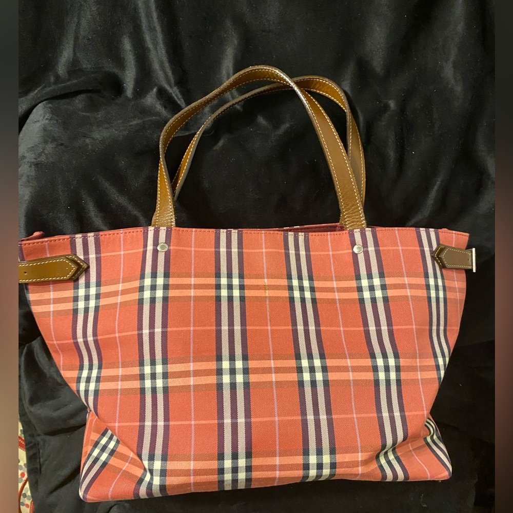 BURBERRY Orange Plaid Blue Label Tote